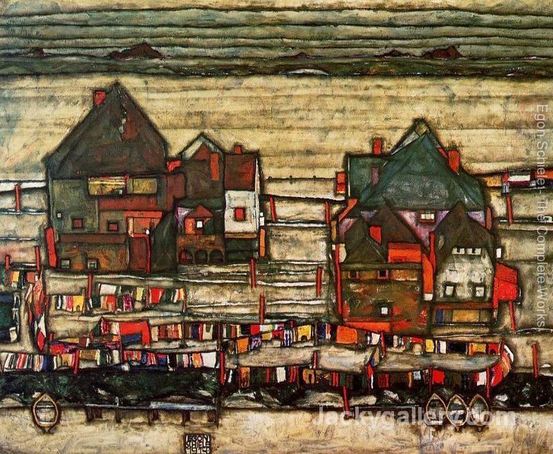 Houses With Laundry Aka Seeburg II by Egon Schiele paintings reproduction